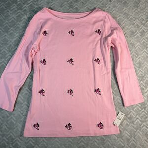 NWT Talbots Pink Top Women's Size Small 3/4 Sleeve Tee Shirt Blouse Glitter Fish